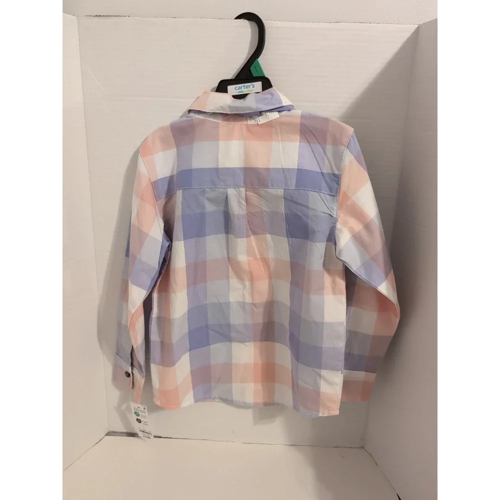 New Carter's Boys 5T Pastel Checkered Button Down Dress Shirt &‎ Bowtie